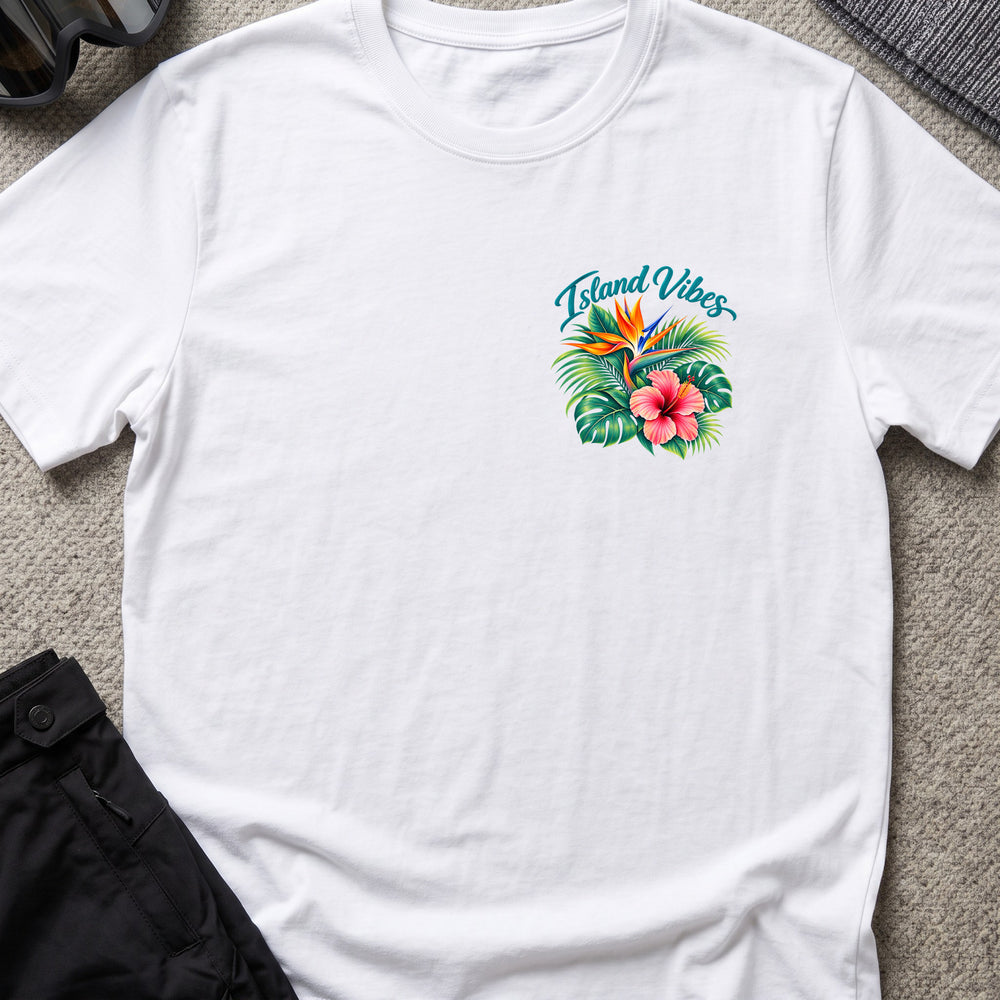 Island Vibes 2 T-Shirt in White, front view.