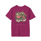 Packed the Island T-Shirt in Antique Heliconia, back view.