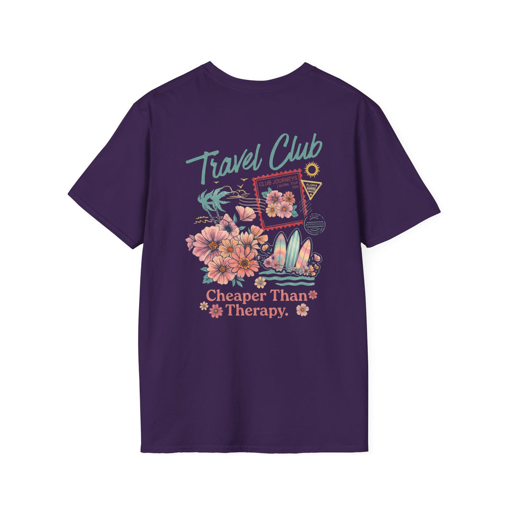 Travel Club T-Shirt in Purple, back view.