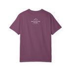 Floral Camera T-shirt in Berry, back view with a small upper-back logo.