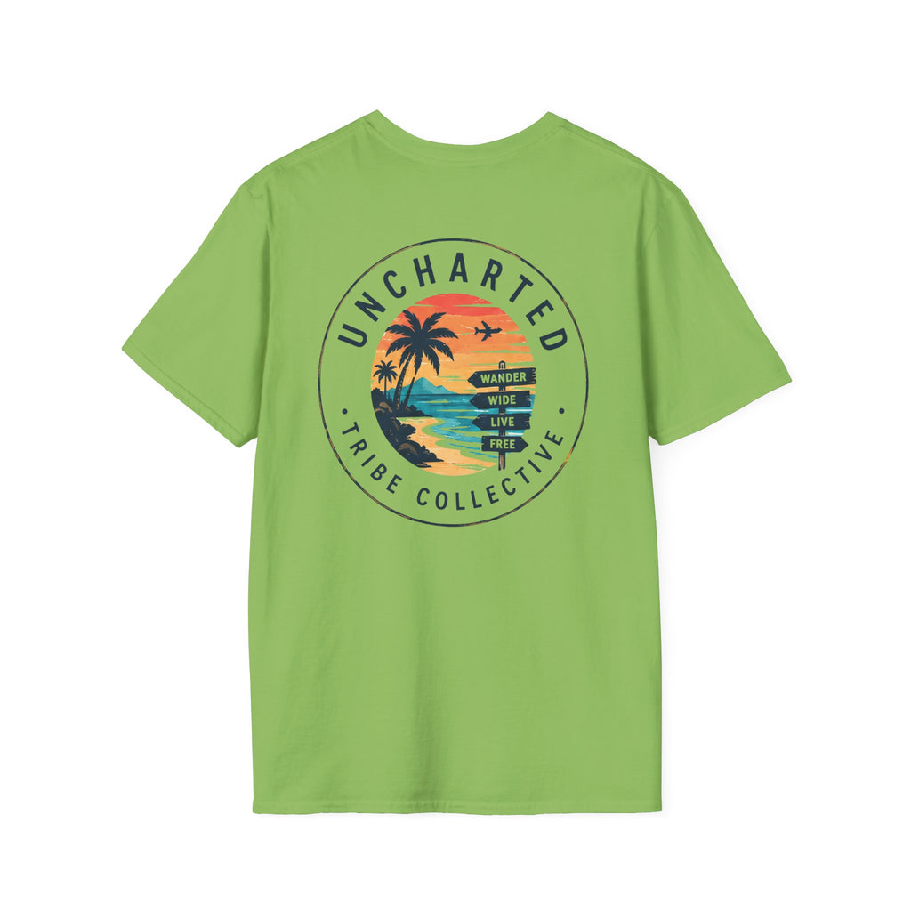 Uncharted Tribe Collective T-Shirt — Shoreline Seal in Lime, back view.