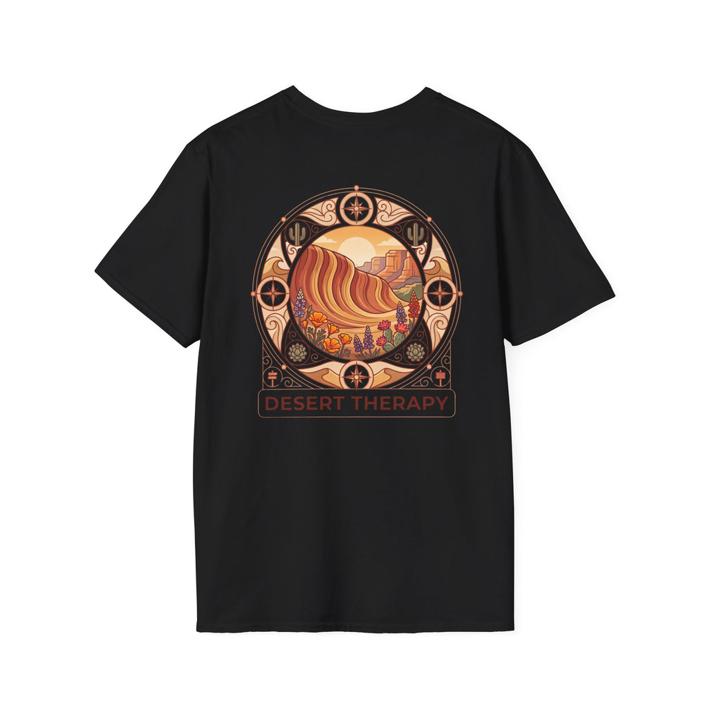 Desert Therapy T-Shirt — Desert Arch in Black, back view.