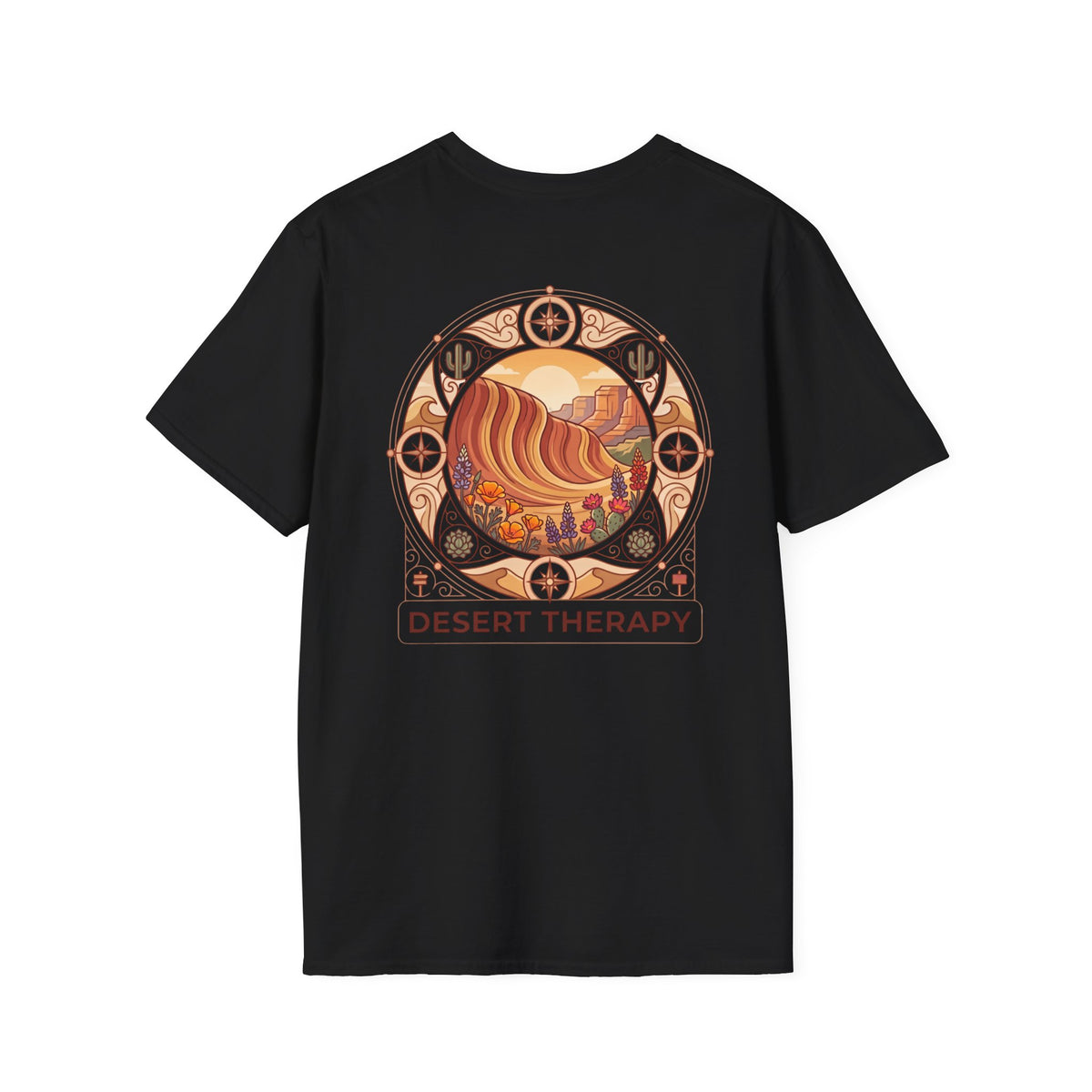Desert Therapy T-Shirt — Desert Arch in Black, back view.