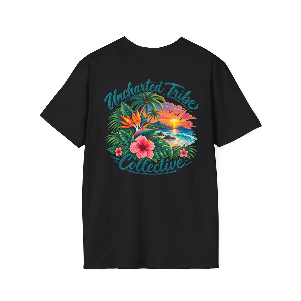 Island Vibes T-Shirt in Black, back view.