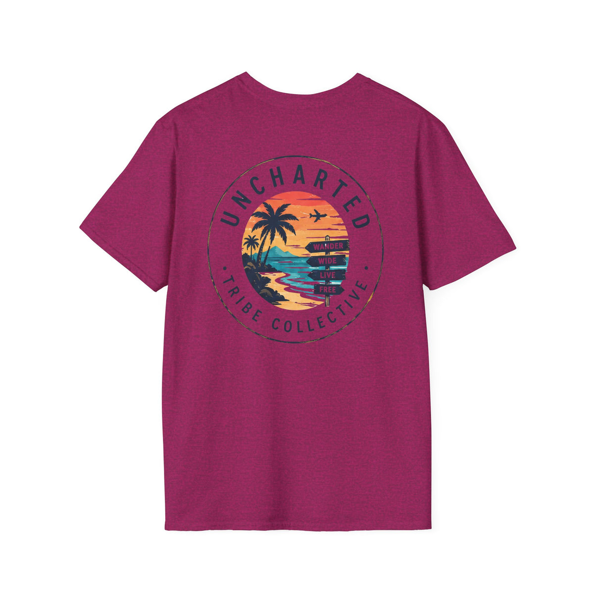 Uncharted Tribe Collective T-Shirt — Shoreline Seal in Antique Heliconia, back view.