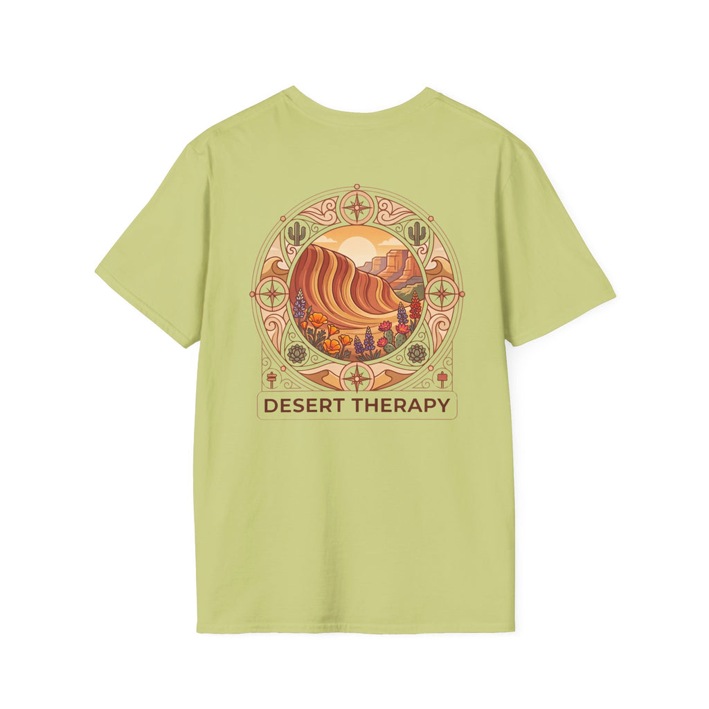 Desert Therapy T-Shirt — Desert Arch in Pistachio, back view.