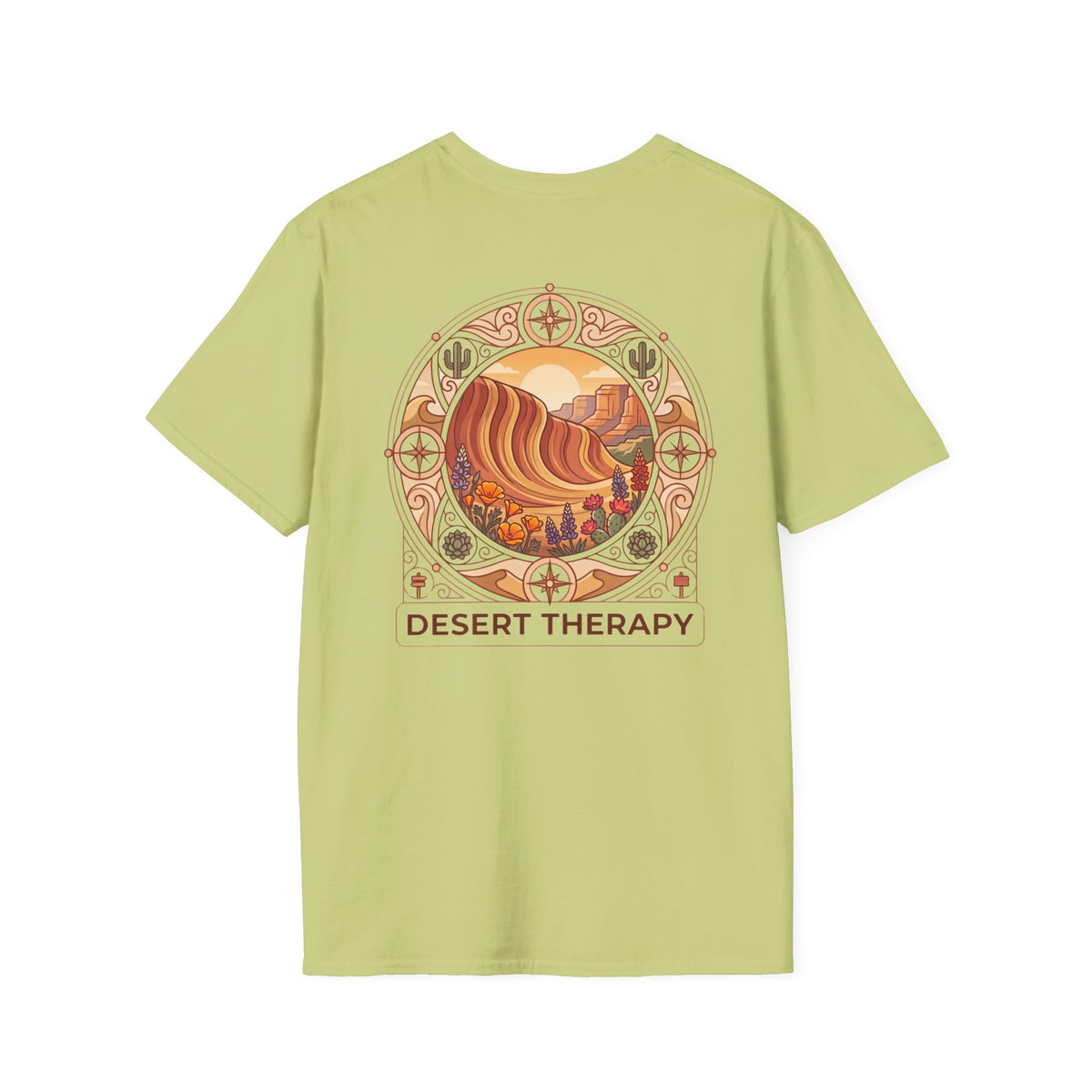 Desert Therapy T-Shirt — Desert Arch in Pistachio, back view.