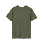 Floral Camper Van 2 T-Shirt in Military Green, plain back view.