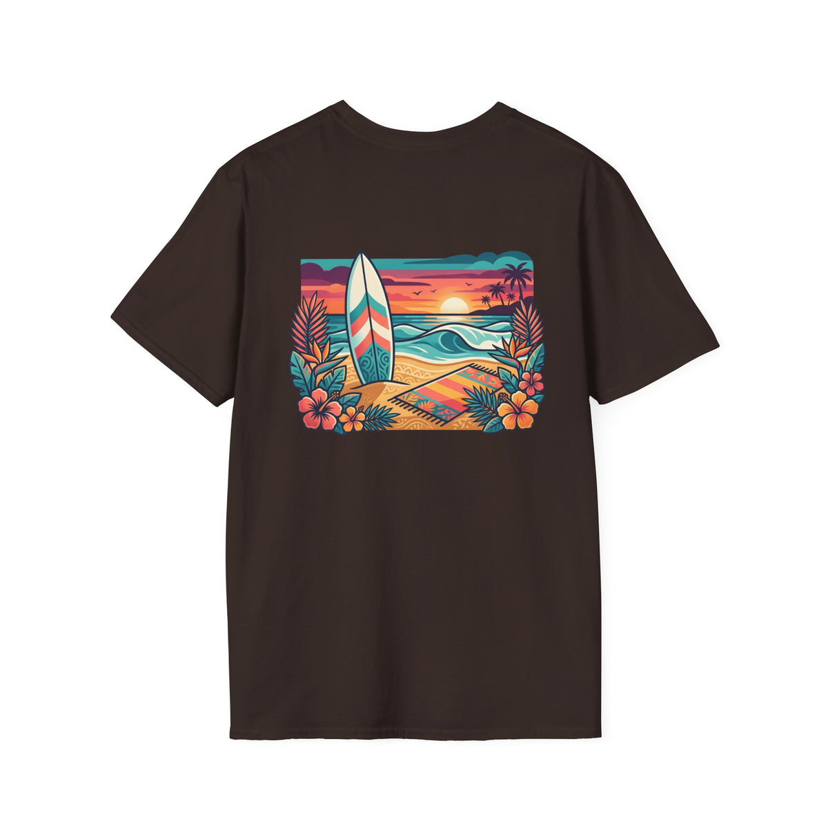 Surfs Up T-Shirt in Dark Chocolate, back view.