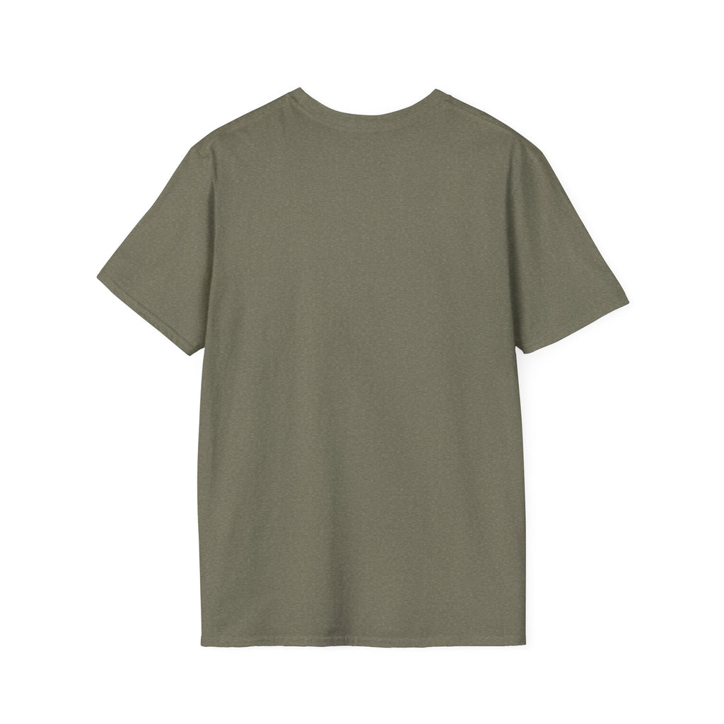 Floral Camper Van 2 T-Shirt in Heather Military Green, plain back view.