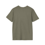 Floral Camper Van 2 T-Shirt in Heather Military Green, plain back view.