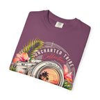 Floral Camera T-shirt in Berry, folded front detail.