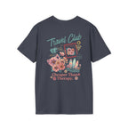 Travel Club T-Shirt in Heather Navy, back view.