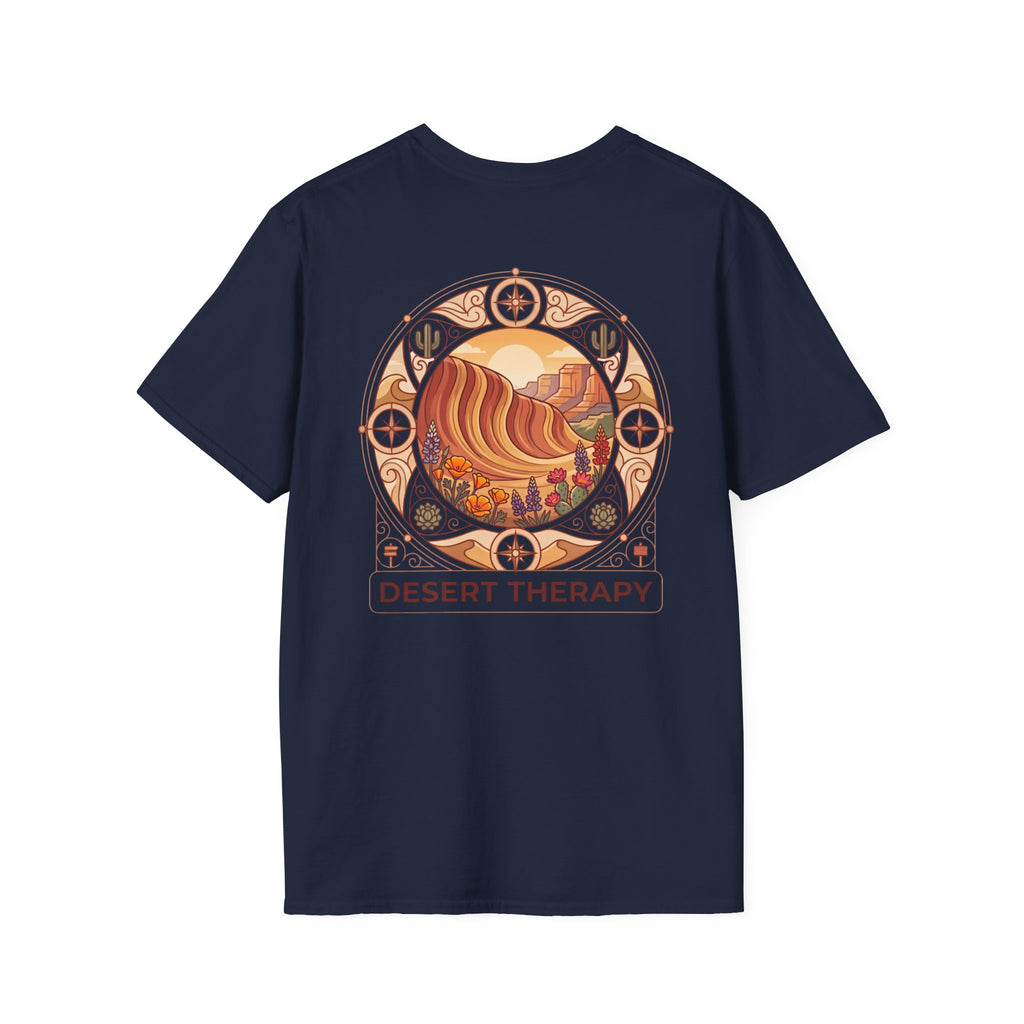 Desert Therapy T-Shirt — Desert Arch in Navy, back view.