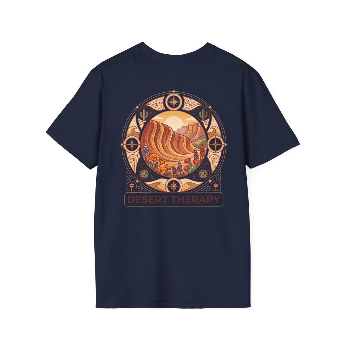 Desert Therapy T-Shirt — Desert Arch in Navy, back view.