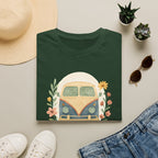 Floral Camper Van 2 T-Shirt in Forest Green, folded front flat lay.