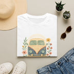 Floral Camper Van 2 T-Shirt in White, folded front flat lay.