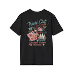 Travel Club T-Shirt in Black, back view.
