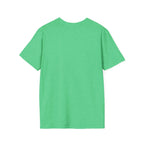 Floral Camper Van 2 T-Shirt in Heather Irish Green, plain back view.