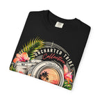 Floral Camera T-shirt in Black, folded front detail.