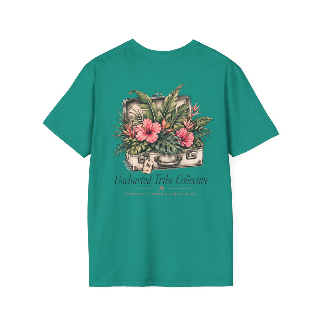 Packed the Island T-Shirt in Jade Dome, back view.