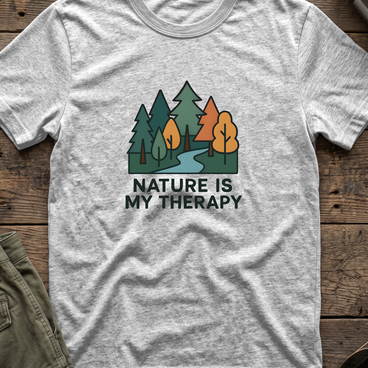 Nature Is Therapy T-Shirt in Sport Grey, front view.