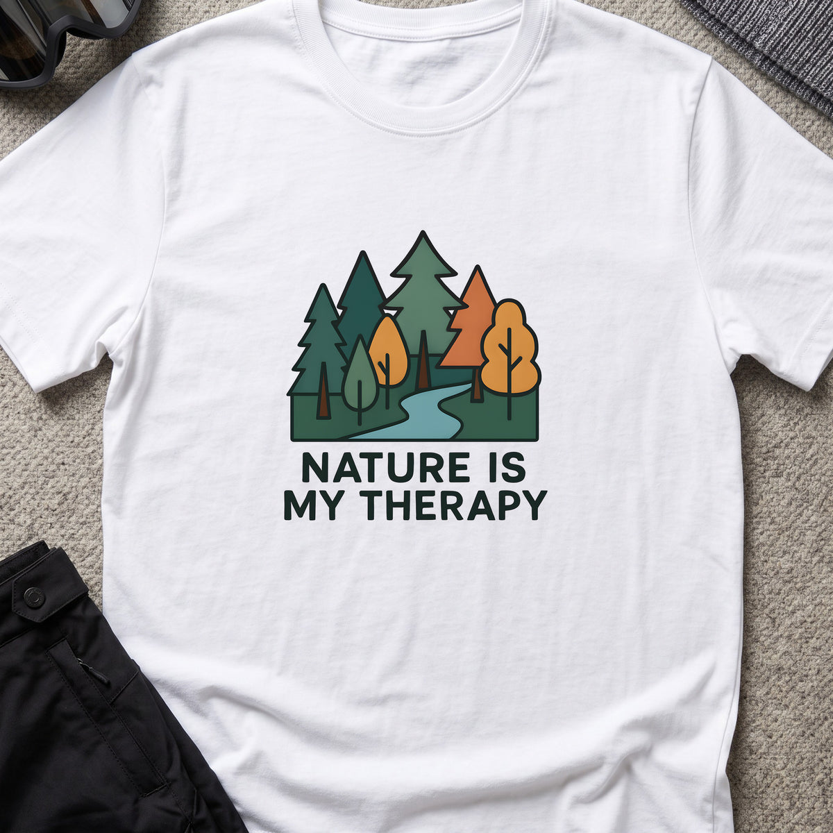Nature Is Therapy T-Shirt in White, front view.
