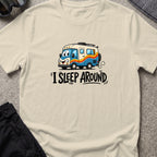 I Sleep Around T-Shirt in Sand, front view.