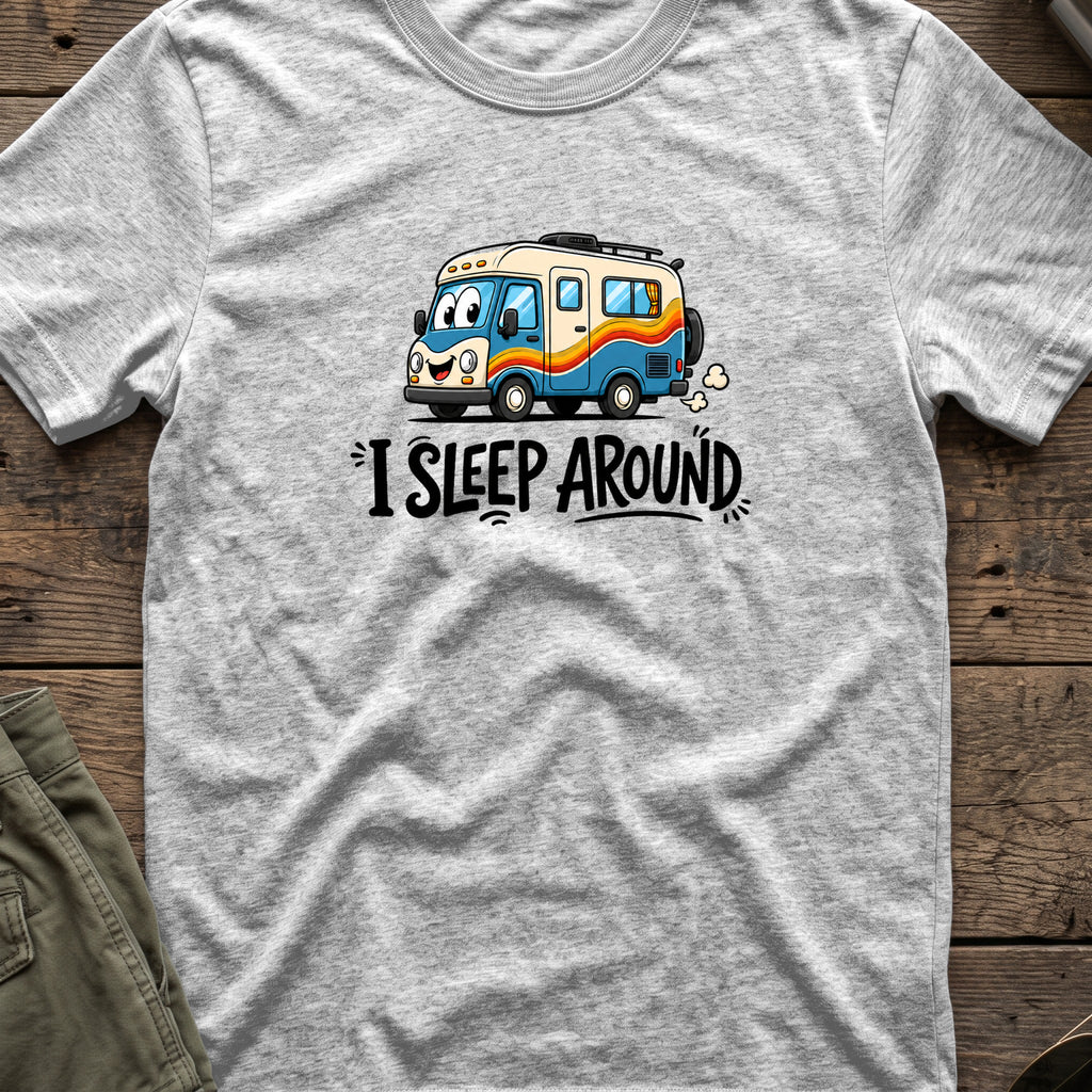 I Sleep Around T-Shirt in Sport Grey, front view.