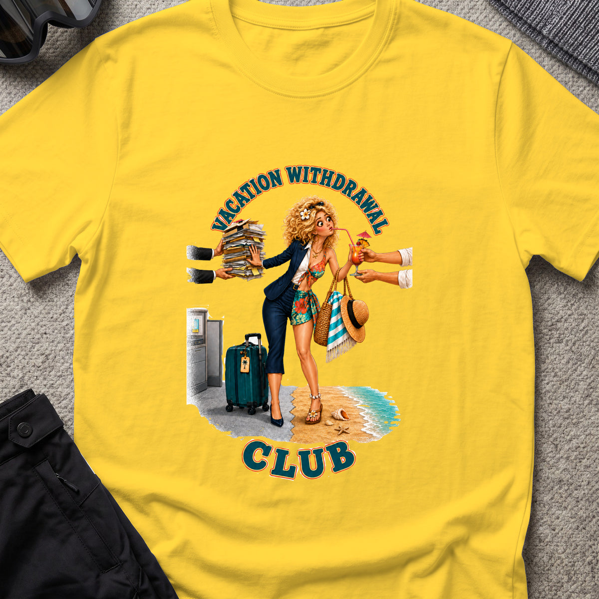 Vacation Withdrawal Club pt. II T-Shirt in Daisy, front view.