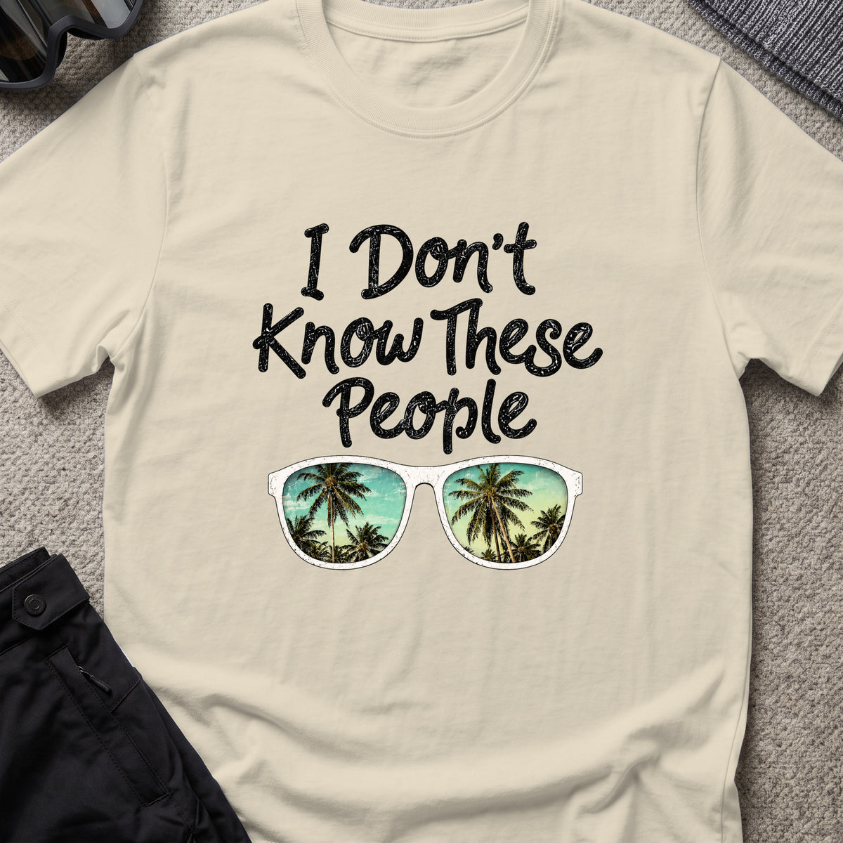 I Don't Know These People T-Shirt in Sand, front view.