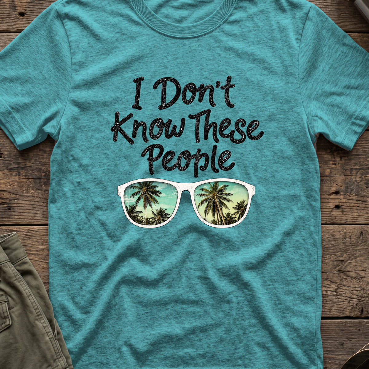 I Don't Know These People T-Shirt in Heather Galapagos Blue, front view.