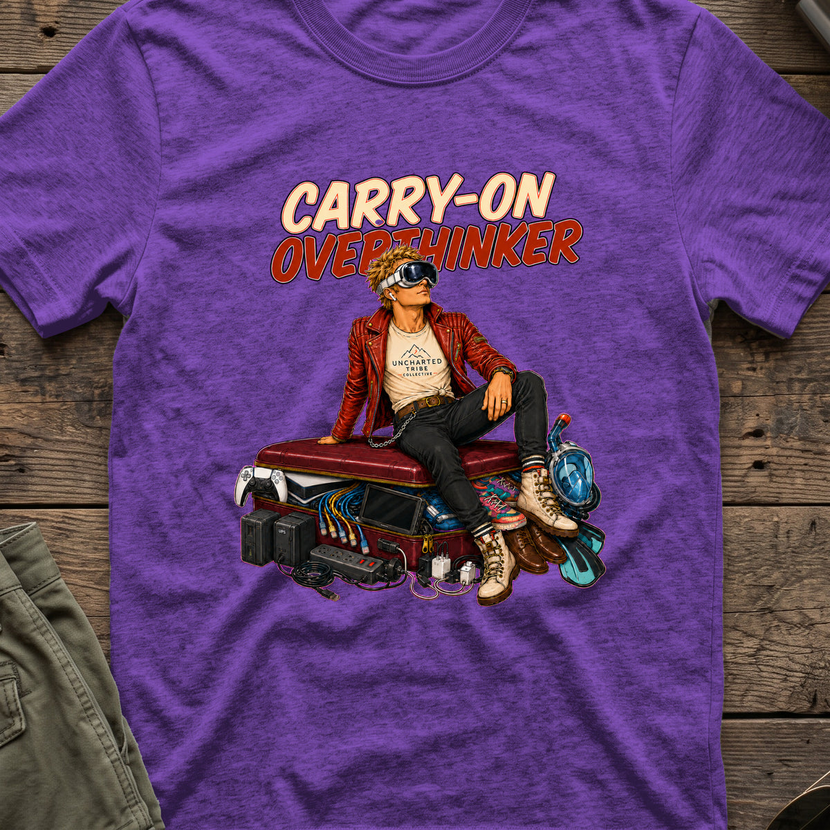 Carry-On Overthinker Part II in Heather Purple, front view.