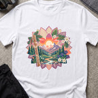 Floral Mountains T-Shirt in White, front view.