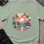 Floral Mountains T-Shirt in Sage, front view.