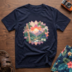 Floral Mountains T-Shirt in Navy, front view.