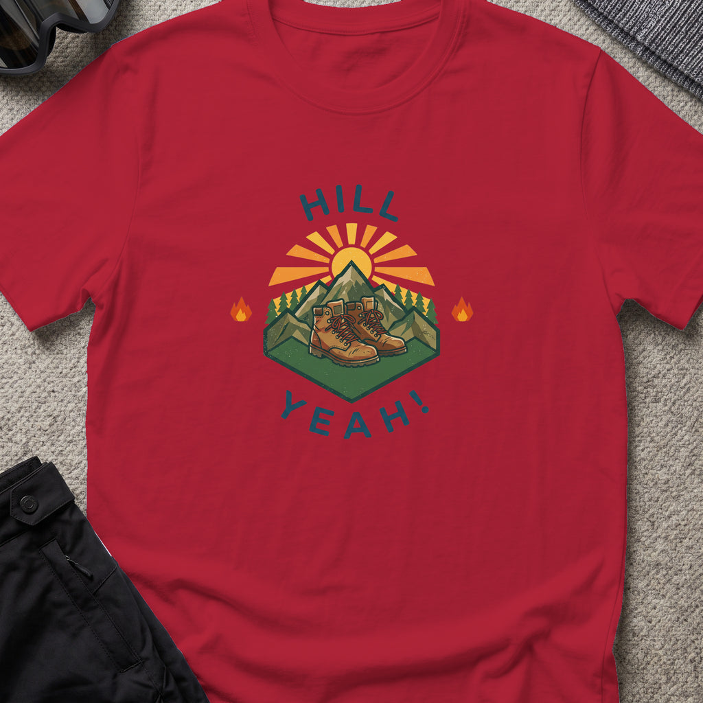 Hill Yeah T-Shirt in Antique Cherry Red, front view.