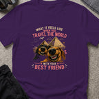 Traveling dogs Best Friends T-Shirt in Purple, front view.
