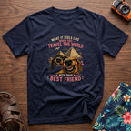 Traveling dogs Best Friends T-Shirt in Navy, front view.