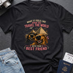 Traveling dogs Best Friends T-Shirt in Black, front view.
