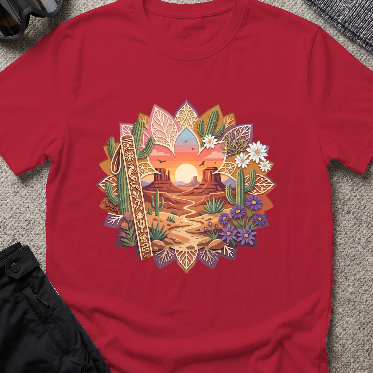 Floral Desert T-Shirt in Antique Cherry Red, front view.
