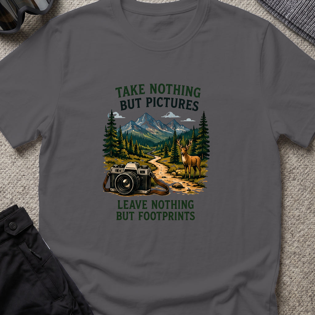 Take Nothing but Pictures T-Shirt in Charcoal, front view.