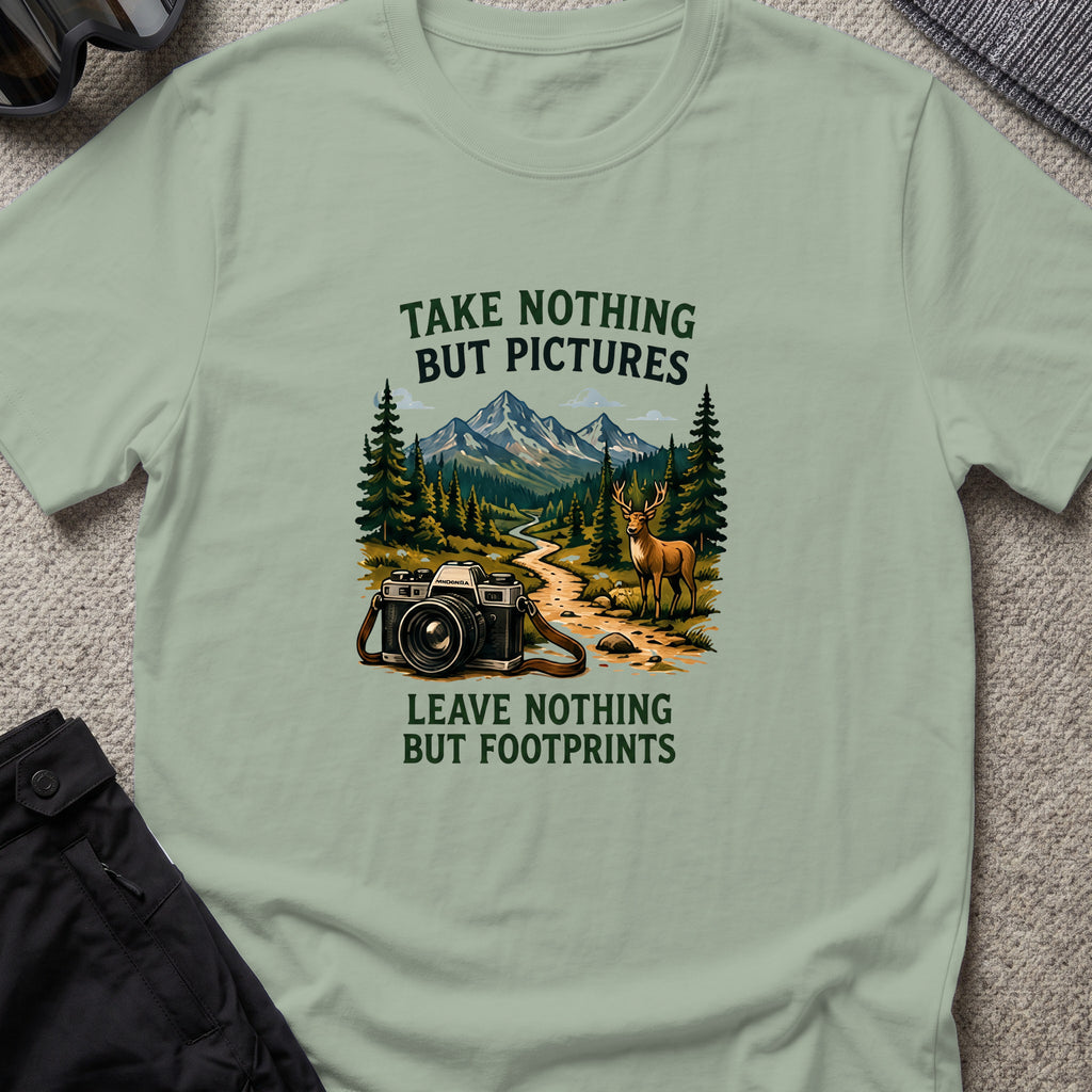 Take Nothing but Pictures T-Shirt in Sage, front view.
