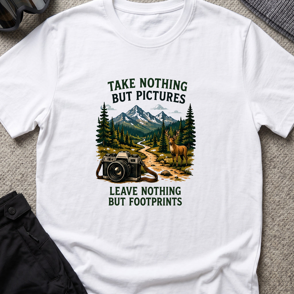 Take Nothing but Pictures T-Shirt in White, front view.