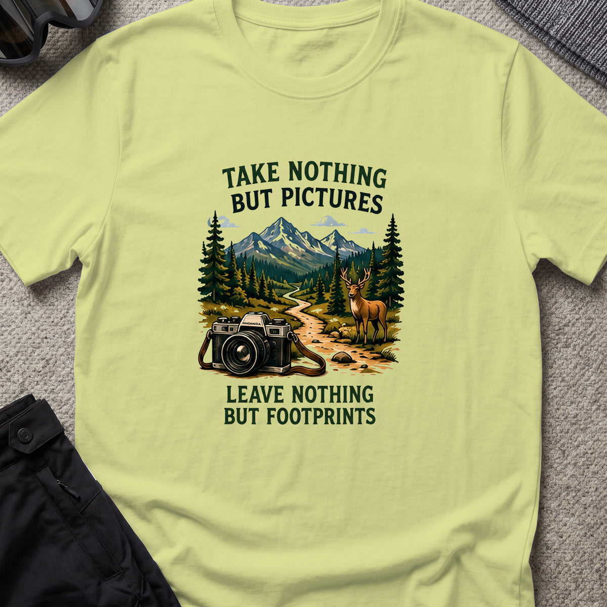 Take Nothing but Pictures T-Shirt in Pistachio, front view.