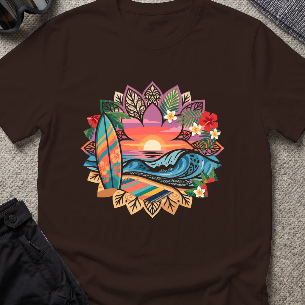 Floral Surf T-Shirt in Dark Chocolate, front view.
