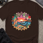 Floral Surf T-Shirt in Dark Chocolate, front view.