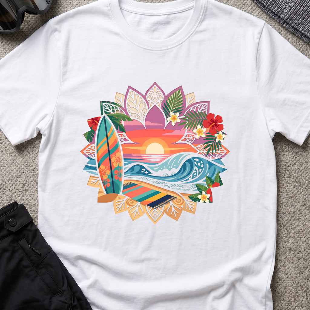 Floral Surf T-Shirt in White, front view.
