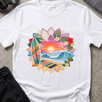 Floral Surf T-Shirt in White, front view.
