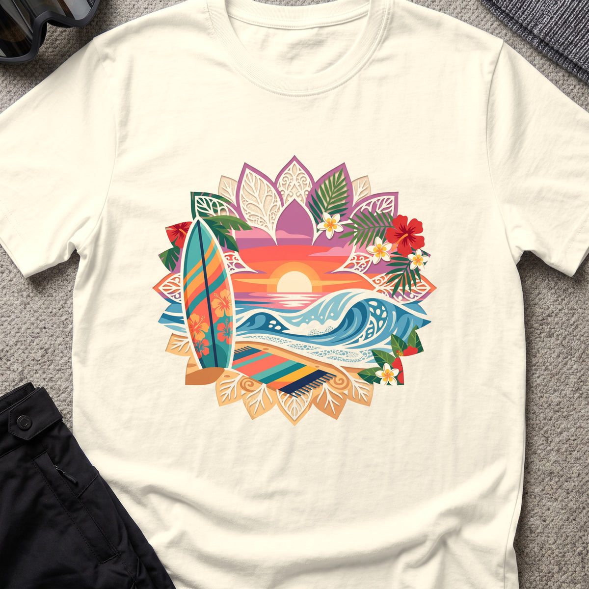 Floral Surf T-Shirt in Natural, front view.